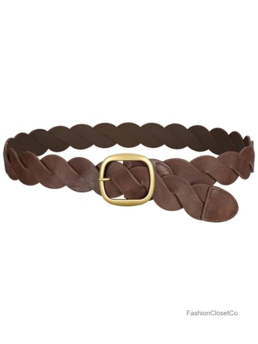 Women PU Leather Braided Wide Waist Belt Vintage Gold Buckle Adjustable